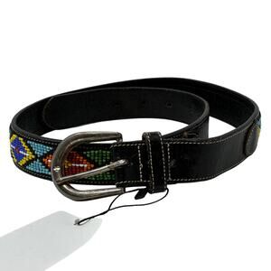 VTG GAP Southwestern Beaded Leather Belt Native Style Boho Western Belt Sz 30